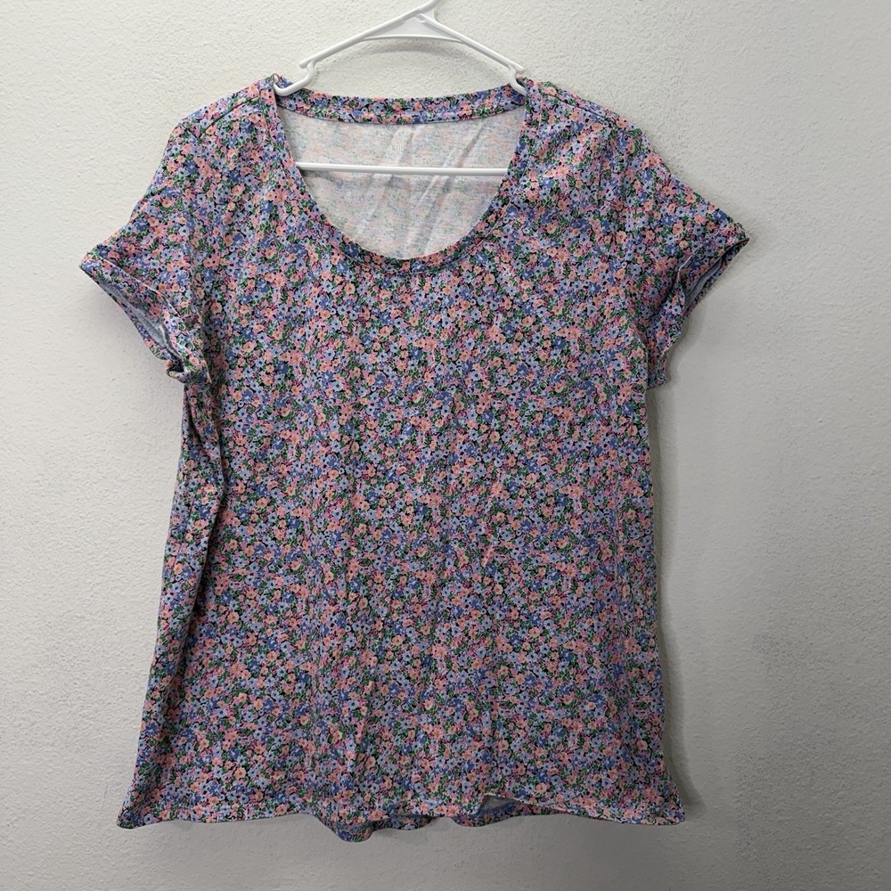 J. Jill Everyday 100% Cotton Tee Shirt Crew Neck Short Sleeve Sz M Floral Basic